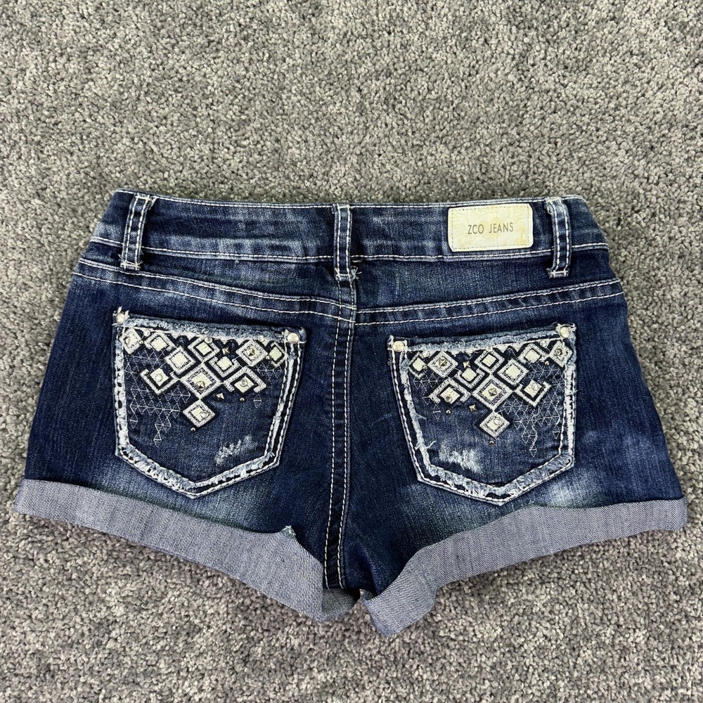 ZCO Jeans Shorts Womens 9 Blue Denim Cuffed Rhinestone Studded Pockets Casual - Picture 5 of 6